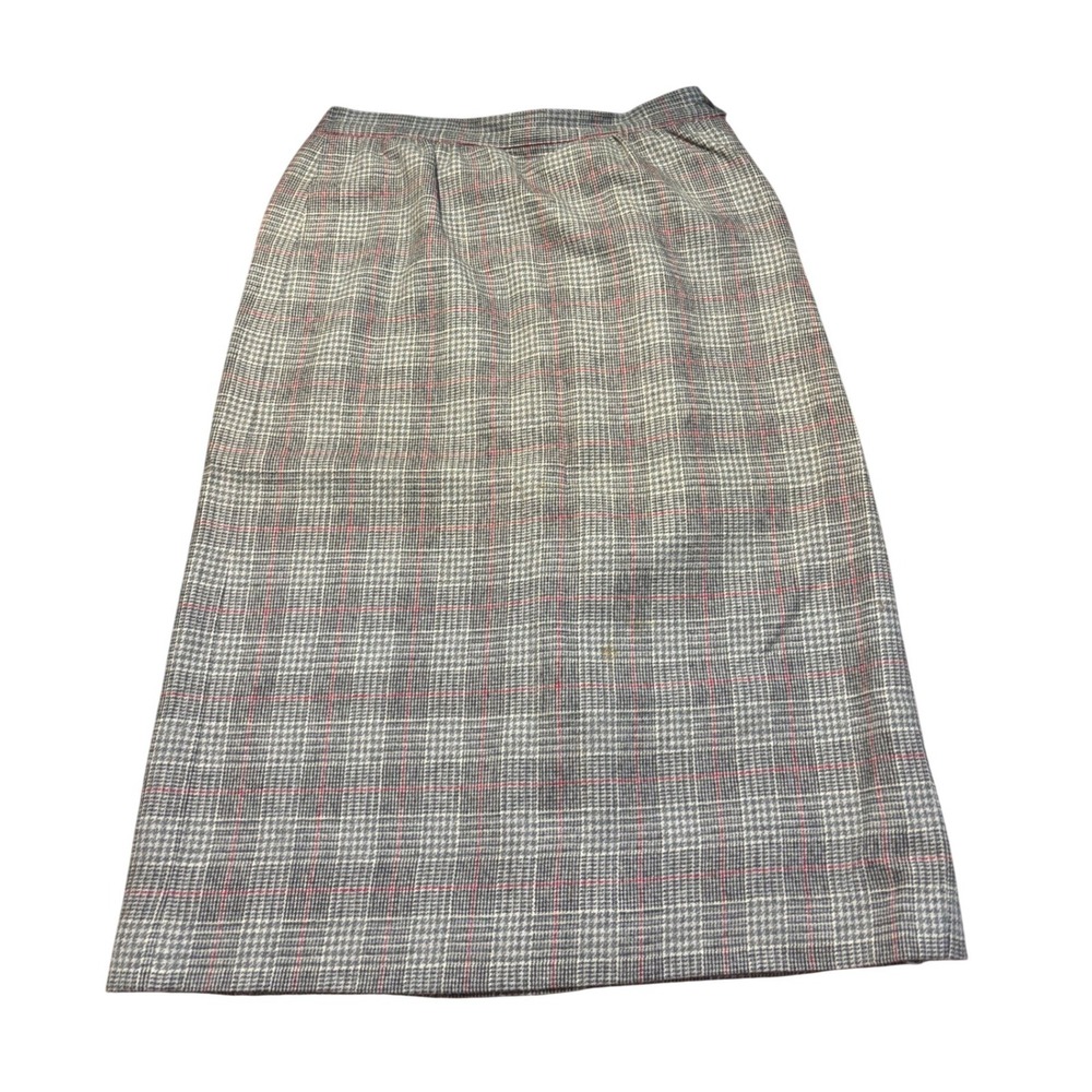Vintage Pendleton Pet Grey Plaid Wool Midi Skirt Size 26" 80s Academia Heritage